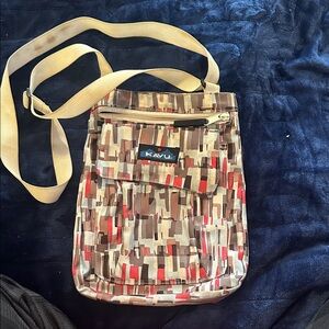 Kavu Crossbody Bag with Red and Brown Geometric Design